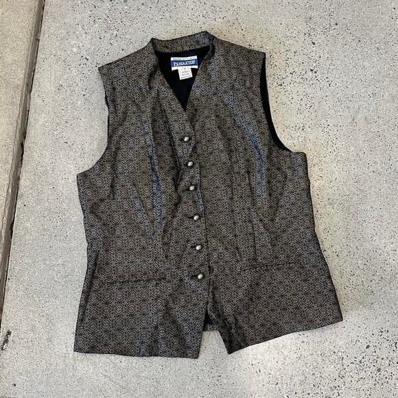 Pendleton Women's 4 Vest Gold Black Button Up Vintage - Picture 1 of 4